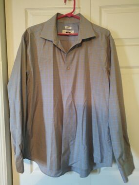 Joseph Abboud Non-Iron Blue Brown Plaid Long Sleeve Dress Shirt Button Men's XL
